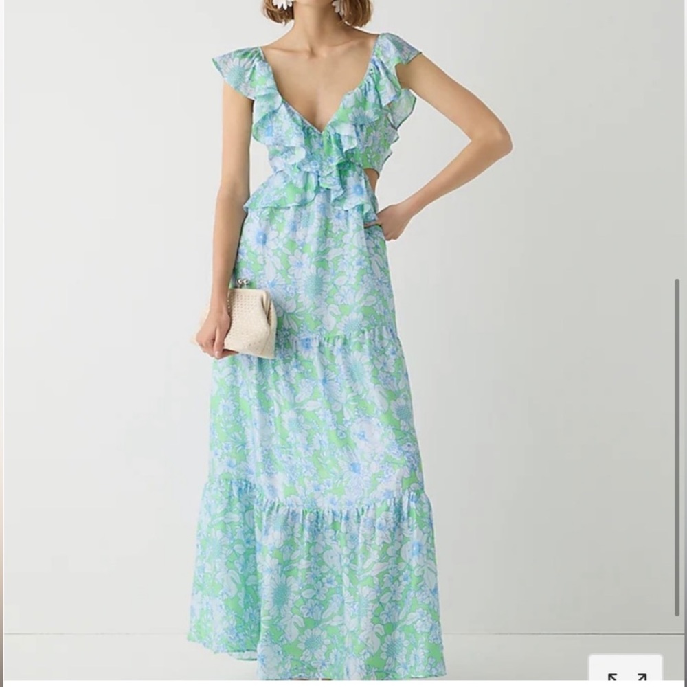 J. Crew Blue and Green Floral Maxi Dress